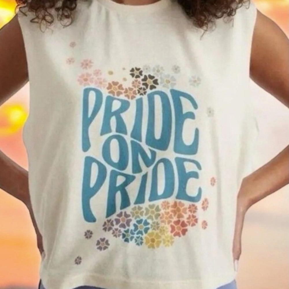 NEW Marine Layer Pride On Pride Floral Graphic Muscle Tank Cream Unisex Small
